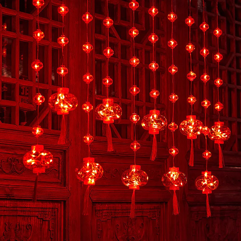 Traditional Red Lantern USB LED String Light Spring Festival Battery Operated Party Supplies Chinese New Year Decoration