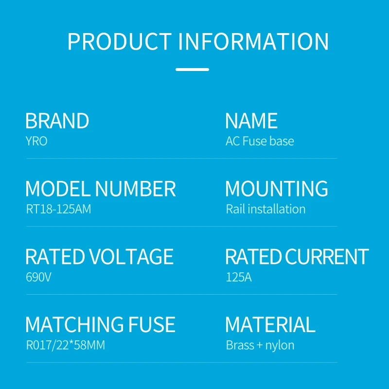 AC 1PC 2P Fuse Base 690V With LED light Matching Fuse 22x58MM R017 only Fuse Base RT18-125AM