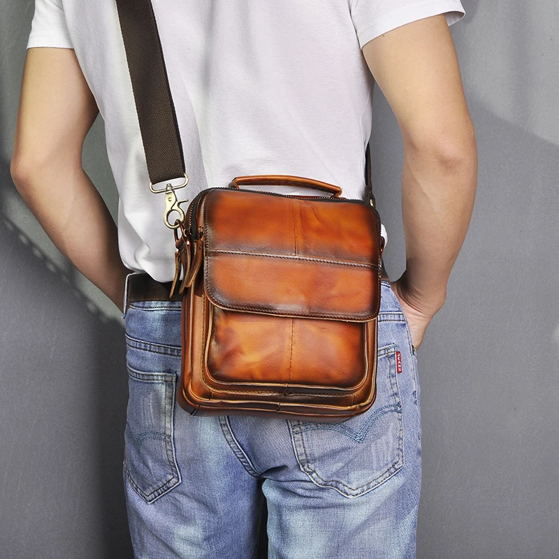 Real Leather Male Casual Design Shoulder Messenger bag Grey Fashion Cross-body Bag 8\