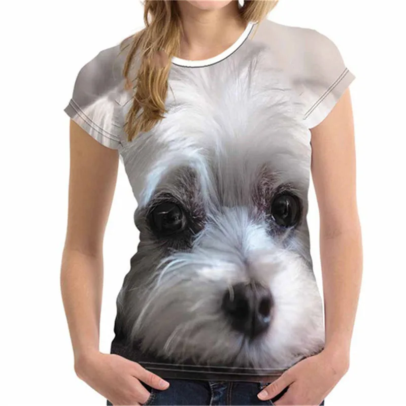 T-shirt manches courtes col rond pour femme, estival et décontracté, avec impression de chien mignon en 3D, à la mode, Harajuku, 5XL