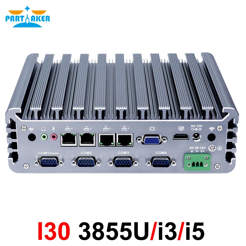 Fanless mini pc industrial computer Intel 3855U i3 6100U i5 6200U processor RS422 485 mini linux embedded pc for industrial