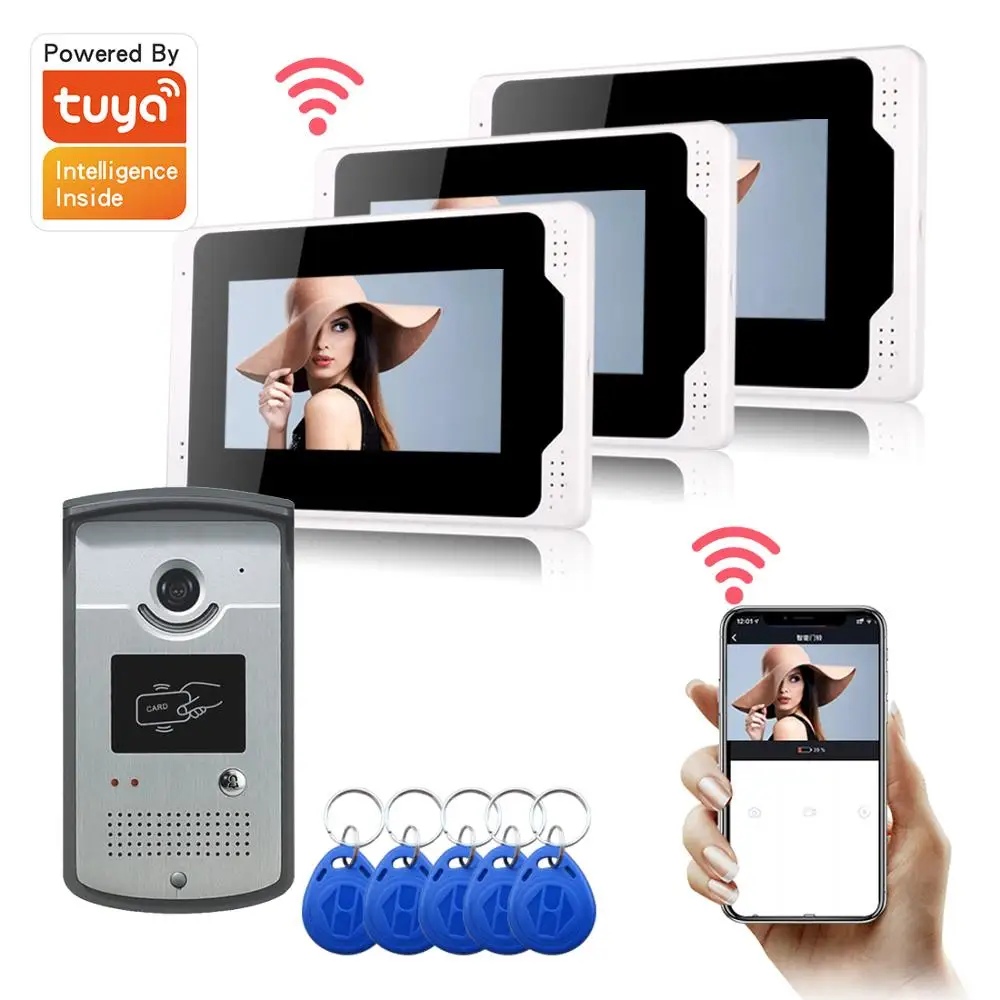 

SYSD 7inch Smart Tuya Video Doorbell 1080p HD WIFI Intercom for Home Camera Night Vision Device RFID Unlock