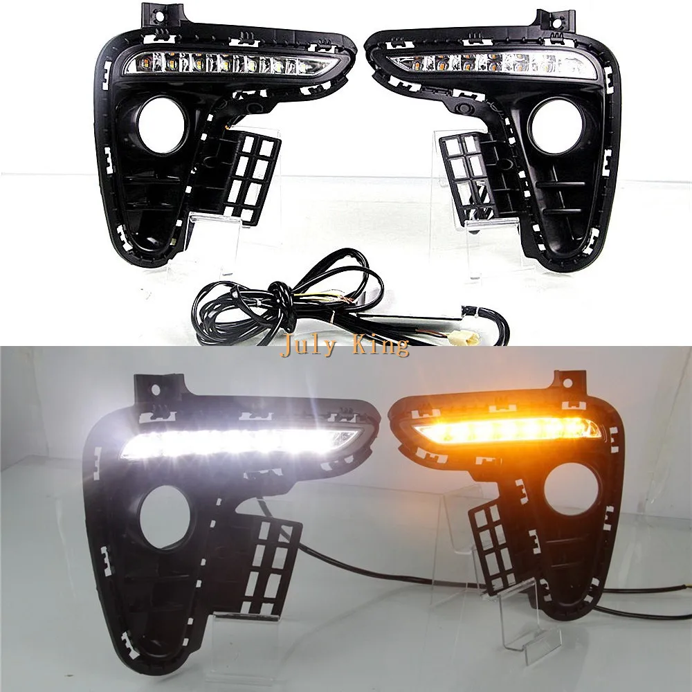 

July King Car Daytime Running Lights Compatible for Kia Rio IV K2 2017+, LED 6000K Front Bumper DRL + Yellow Turn Signals