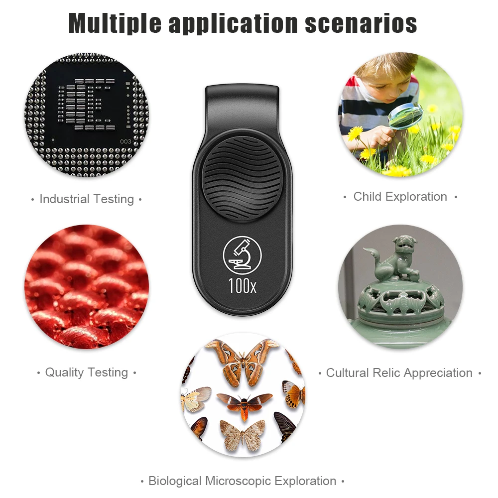 APEXEL 100X Mobile Phone Microscope Micro Lens LED Light Pocket Mini Magnifying Glass Microscopes With Universal Clip For phones