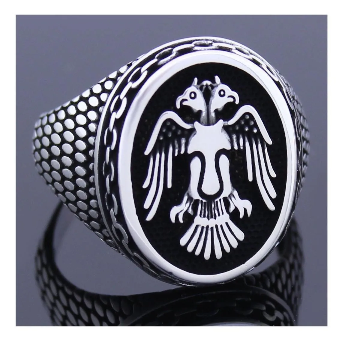 925 Sterling Silver Turkish Anatolian Seljuk Double Headed Eagle Men's Ring Special Ring Jewelry Accessory For Men Gift Idea