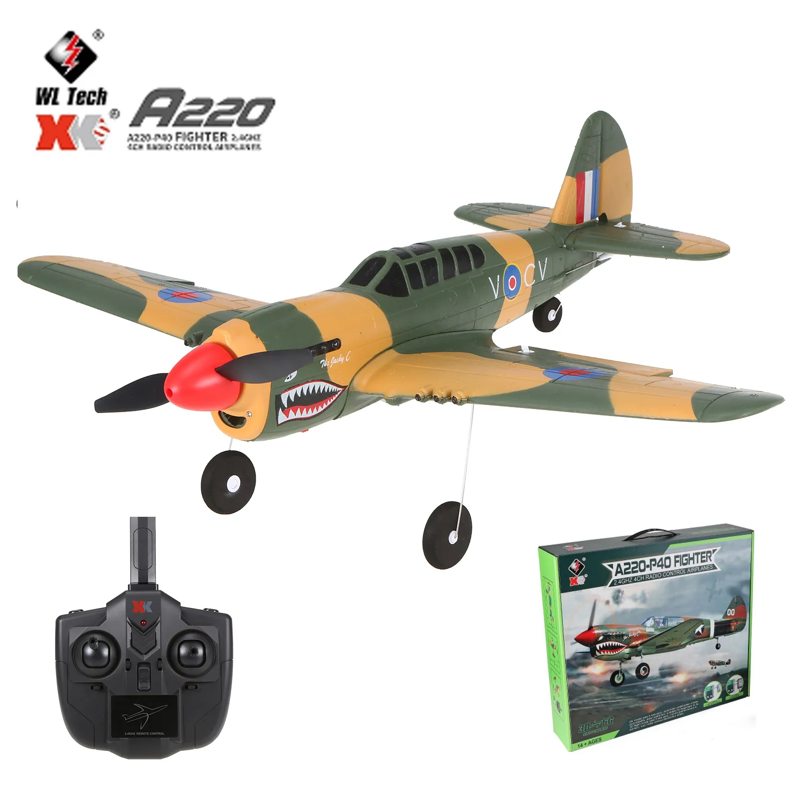 

XK A220 P40 4Ch 384 Wingspan 6G/3D Modle Stunt Plane Six Axis Stability Remote Control Airplane Electric RC Aircraft Outdoor Toy