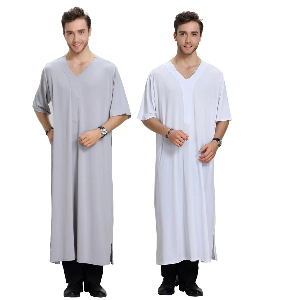 

Men Clothes Dress Robe Muslim Turkey Jubbe Thobe Thoub Saudi Arabic Islamic Short Sleeve Kaftan Abaya Dubai Eid Ramadan Clothing