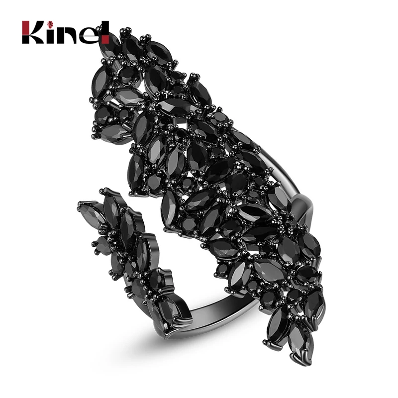 Kinel Luxury Natural Wind Irregular CZ Zircon Ring For Women Party Dating Vintage Jewelry Gun Black Female Rings Christmas Gift