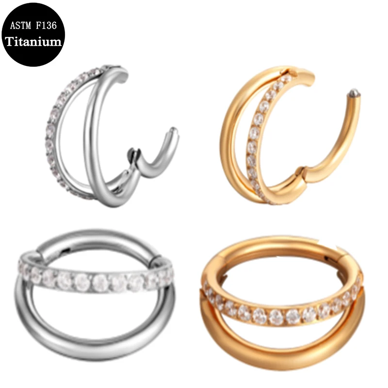 F136 Titanium Segment Rings Grade Micro Setting Cz Septum Clicker Hoop Nose  Tragus Cartilage  Helix Piercing Fashion Jewelry