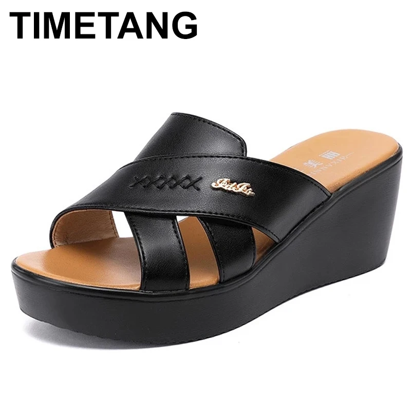 

TIMETANGSmall Big Size 32-43Open Head Platform Wedges Slippers Summer Shoes Casual Daily High Heels Slides Women for Office