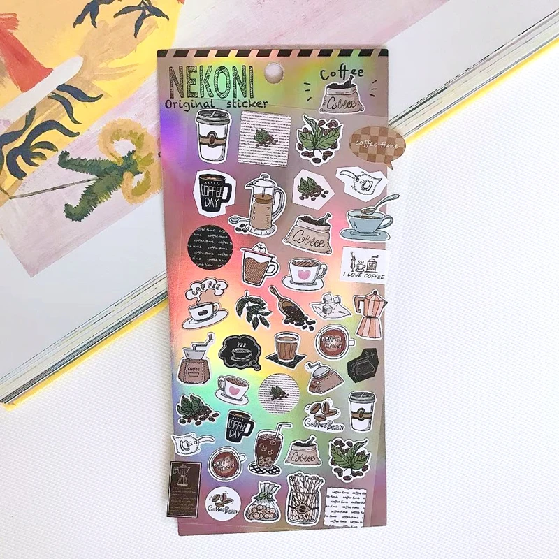 Cute Cartoon Diary Stickers Scrapbooking Material Coffee Bento Planet Potted Plants Pattern Junk Journal Diary Decoration 2021