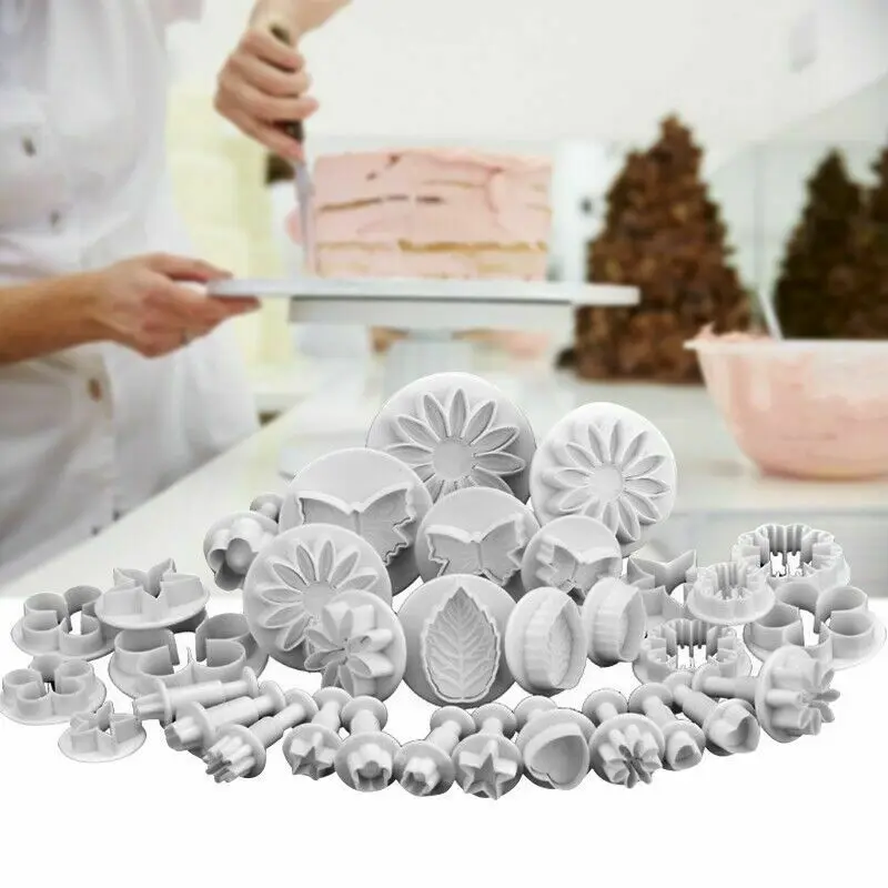 33pcs/set Plastic Flower Fondant Cake Decorating Tools Sugarcraft Plunger Cutter Baking Cookies Mold Fondant Icing Plunger