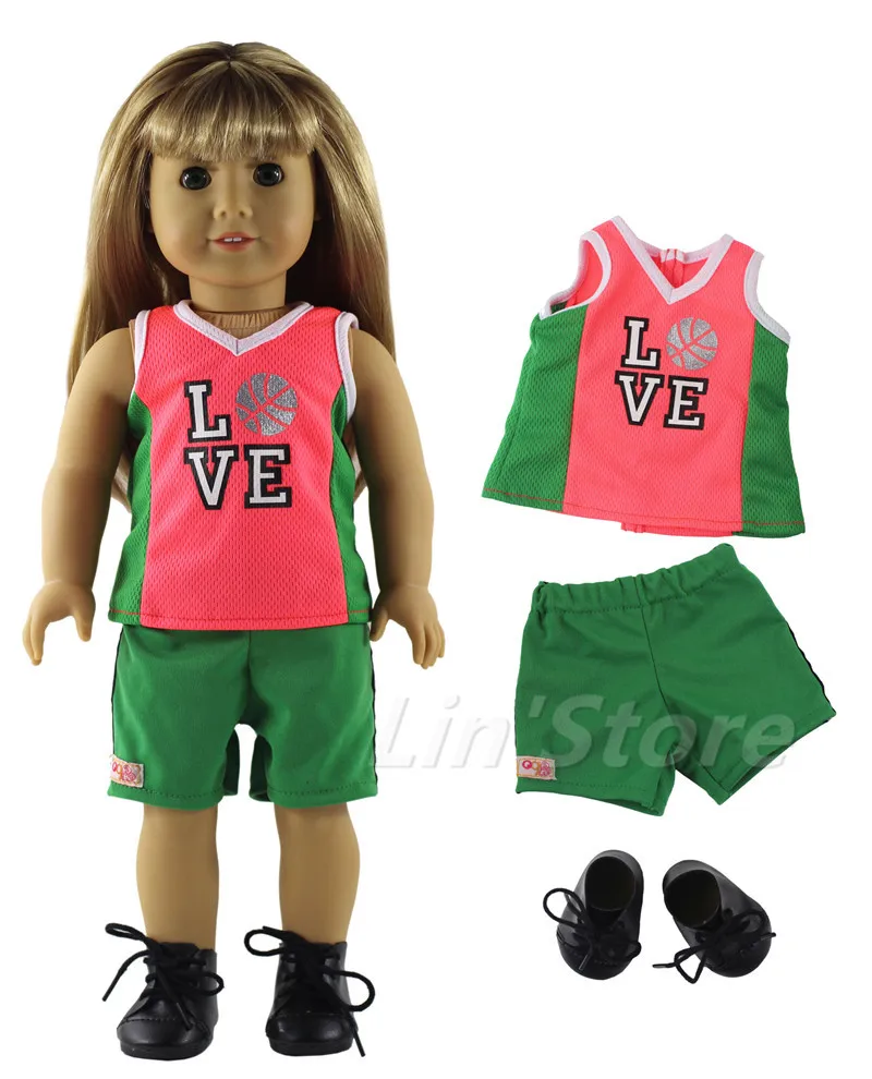 Basketball clothing Sportswear Doll Clothes for 18'' American Doll Handmade Clothes Top+shorts+one pairs shoes