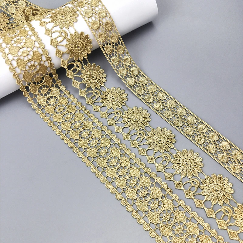 zsbszc 16 Yards Neue Goldspitze, neueste hochwertige Spitze, Cheongsam-Kleidung, Saum, Vorhang, Spitzenstoff, DIY-Zubehör JB122 JB127 – Detail 9
