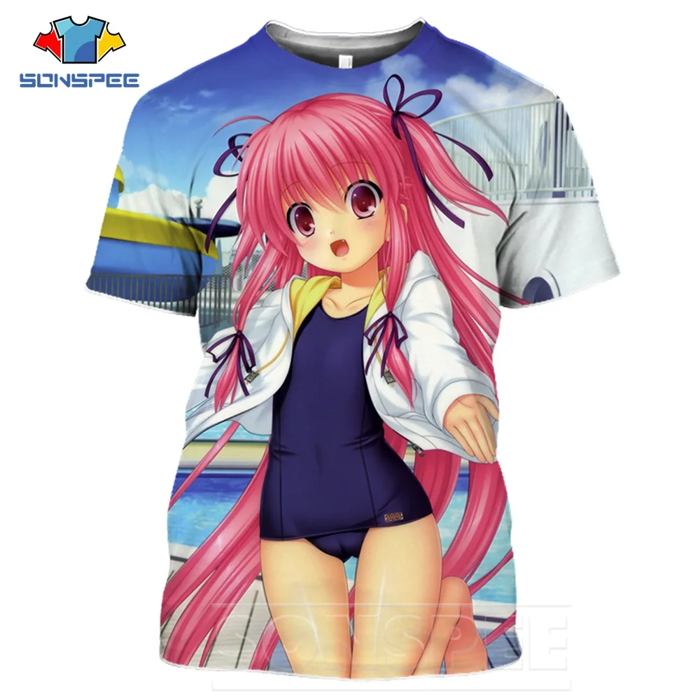 SONSPEE Anime Game T Shirt Streetwear Anime Angel Beats Sexy Loli Girl Men Women T-shirts Harajuku Men\'s Short Top Tshirt