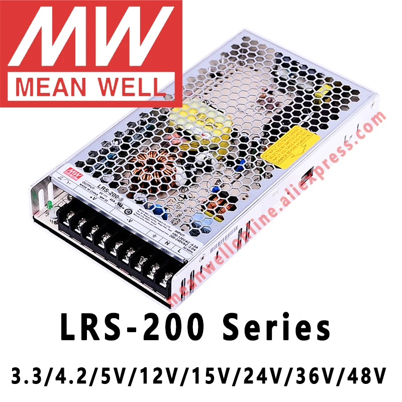 

Импульсный источник питания Mean Well LRS-200-3.3V, 4,2 в, 5 В, 12 В, 15 В, 24 В, 36 В, 48 В, с одним выходом переменного/постоянного тока 200 Вт