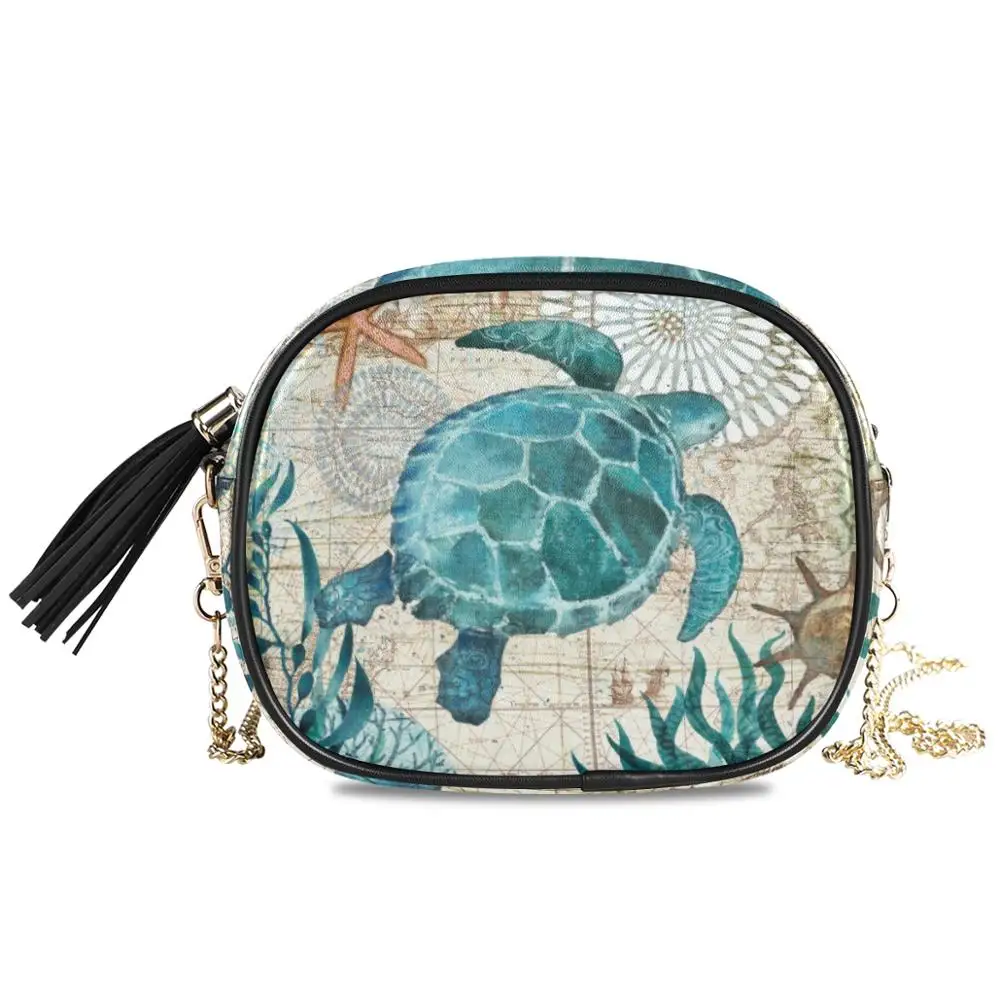 ALAZA crossbody chain bags for women cartoon turtle pattern High-quality PU Leather shoulder Bag Small Lady's Bags The dolphins