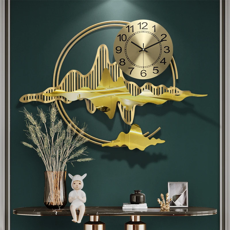 Simple Luxury Wrought Iron Landscape Wall Clocks Wall Accessories Home room Wall Mural Decoration Club Lobby Wall Sticker Crafts