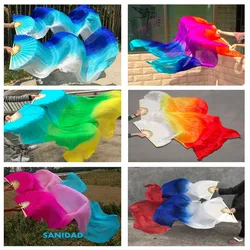 Popular Gradient-Color Belly Dance Real Silk Fan Veil Women Multicolor Long Folding Fans for Stage Performance Props Fan 1Pair