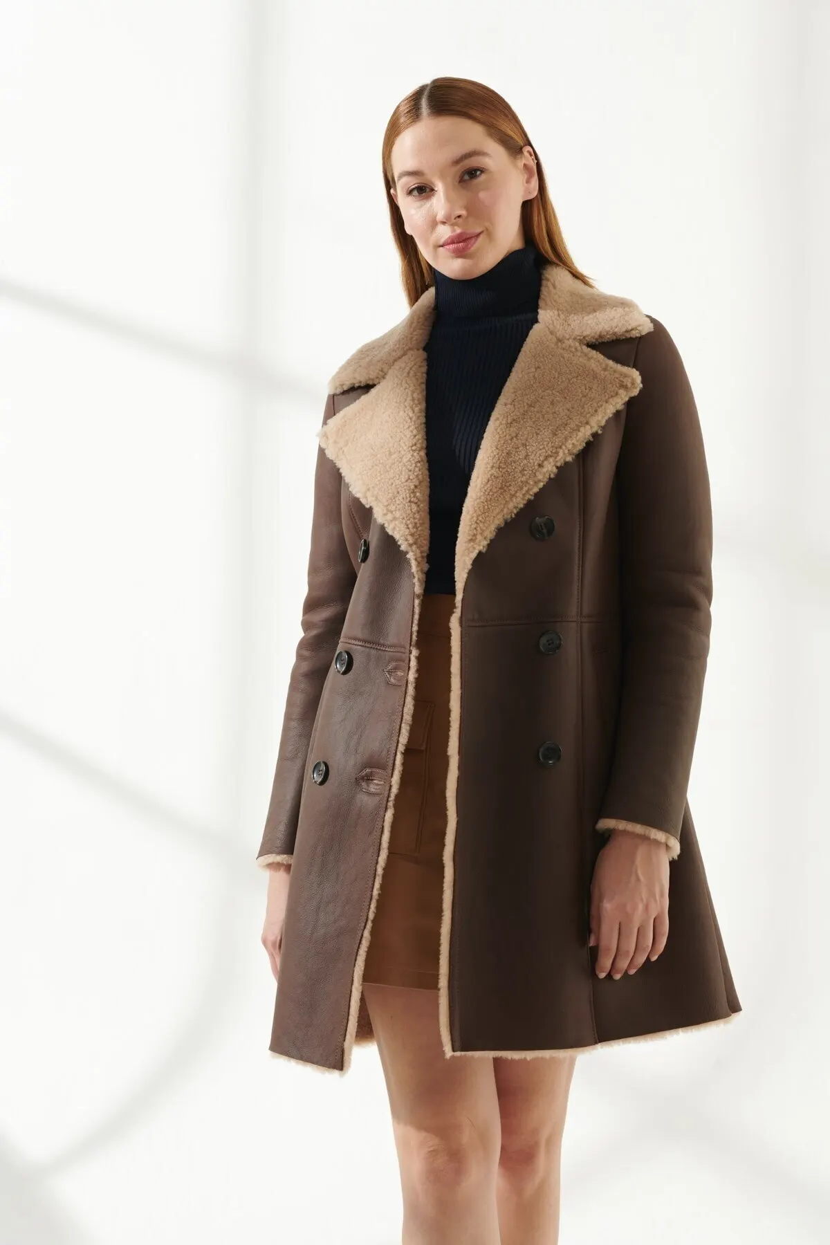 Veste d'hiver en cuir de mouton véritable pour femme, Parka longue en daim, chaude et imperméable, avec fourrure, produit turkiyed, marron