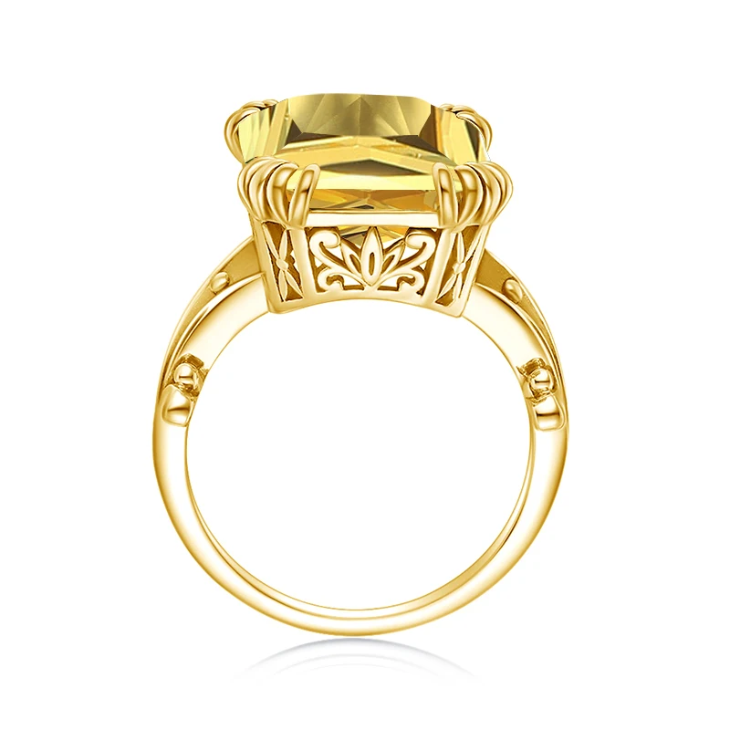 Luxuriöser glänzender 13*18mm großer rechteckiger Citrin-Ring für Damen mit Stein, massives 925er Sterlingsilber, Damenschmuck, trendig, zart, heiß begehrt. – Detail 2