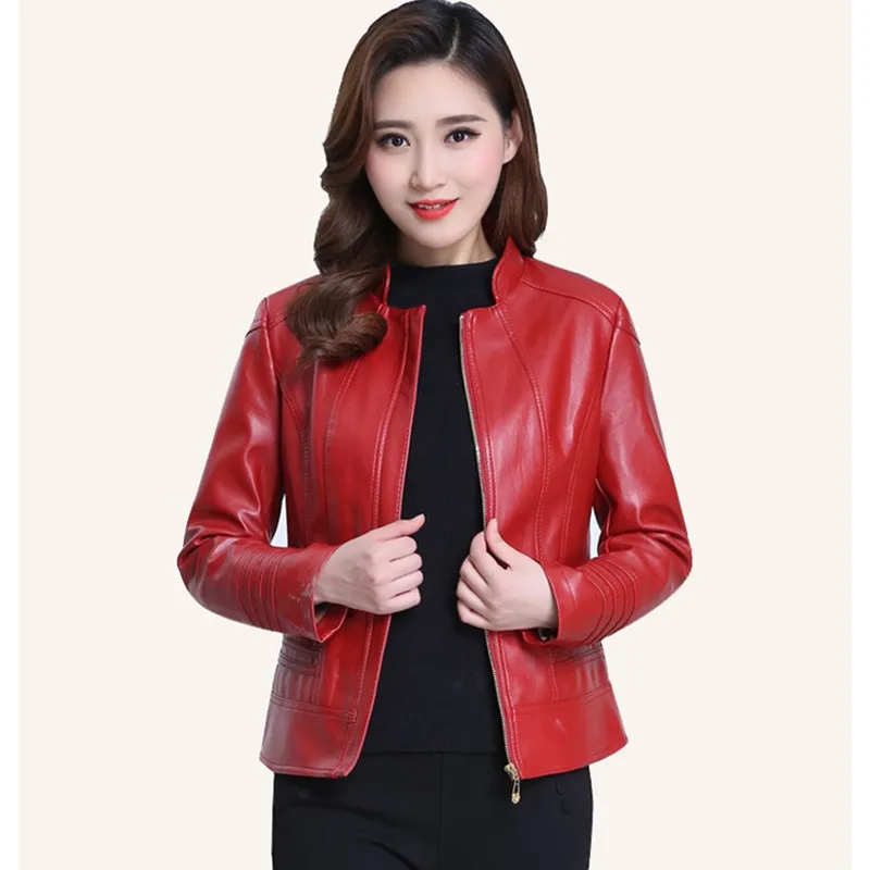 UHYTGF Women Leather Jacket Casual Women 6XL Loose Coat Quality PU Spring Autumn Leather Jacket Washed Leather Short Outwear 832