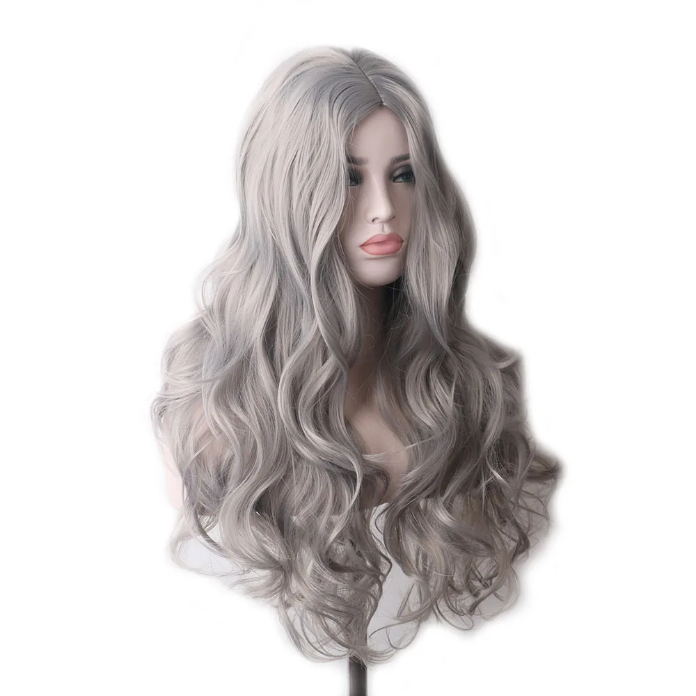 WoodFestival Synthetic Hair Grey Wig Cosplay Long Wigs For Women Blonde Pink Red Black And White Green Brown Blue Purple Colored