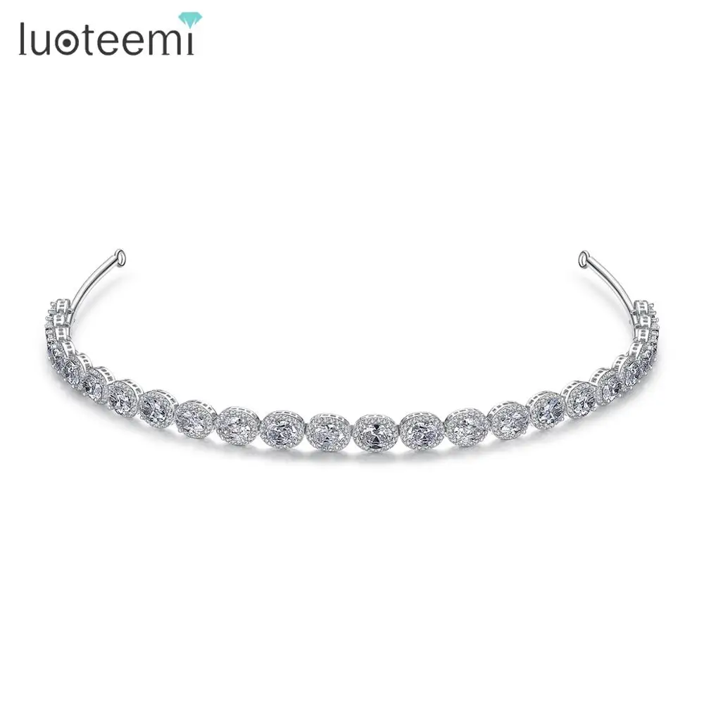 

LUOTEEMI Shiny Cubic Zirconia Clear CZ Crowns Oval Shape New Design Tiara for Woman Wedding Bridals Girls Headband Accessories