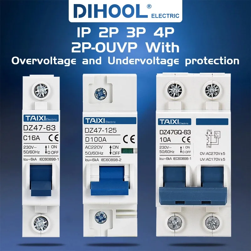 MCB DZ47-63 1P 2P 3P 4Pole C32A Miniature Circuit Breaker DZ47 60Hz 10A 16A  20A 25A 40A 63A C type C45 Mini LV Air Switch