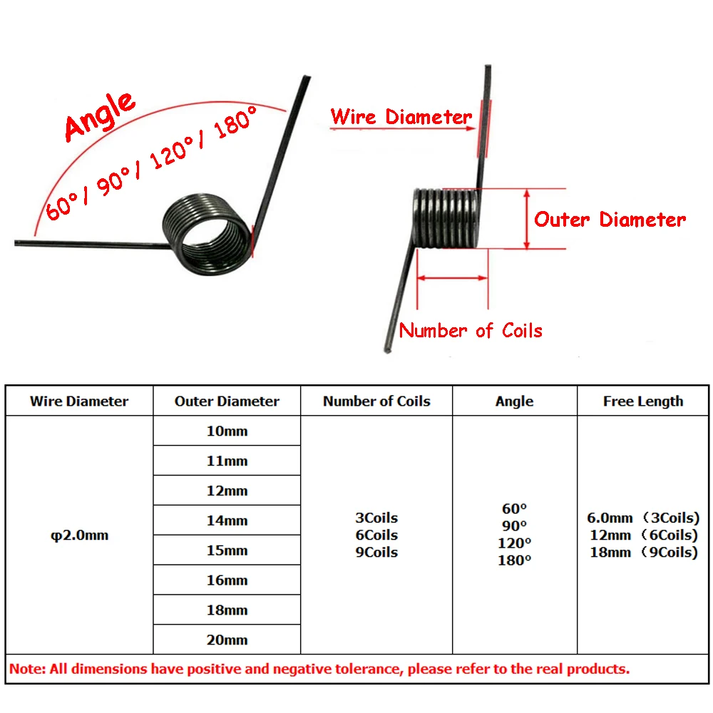 Yiqianyuan 10Pcs Torsion Spring Steel Wire Diameter 2.0mm Hairpin Springs 3/6/9 Coils Angles 60° 90° 120° 180° for DIY Crafts