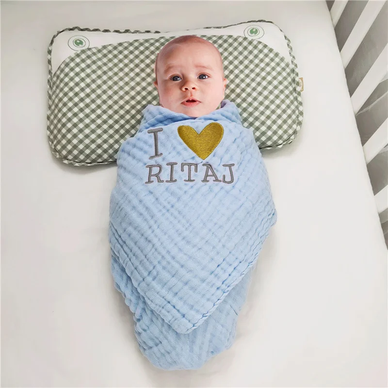 Baby Blanket & Swaddling Stroller Muslin Blanket Personalised Baby Gift Cotton Newborn Babi Boy Girl Infant Bedding Swaddle Wrap