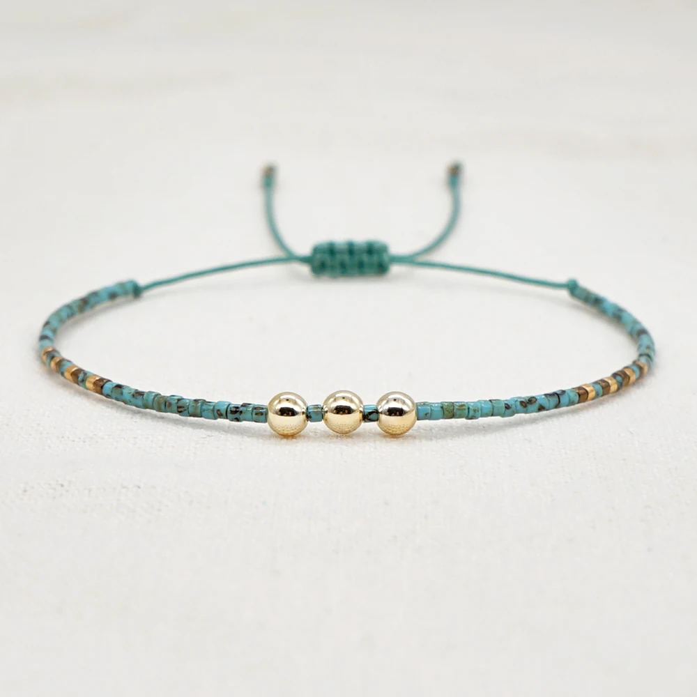 Go2Boho Simple Tiny Bracelet Dainty Turquoise Miyuki Seed Beaded Strand Bracelets for Women Fashion Vintage Jewelry Gifts