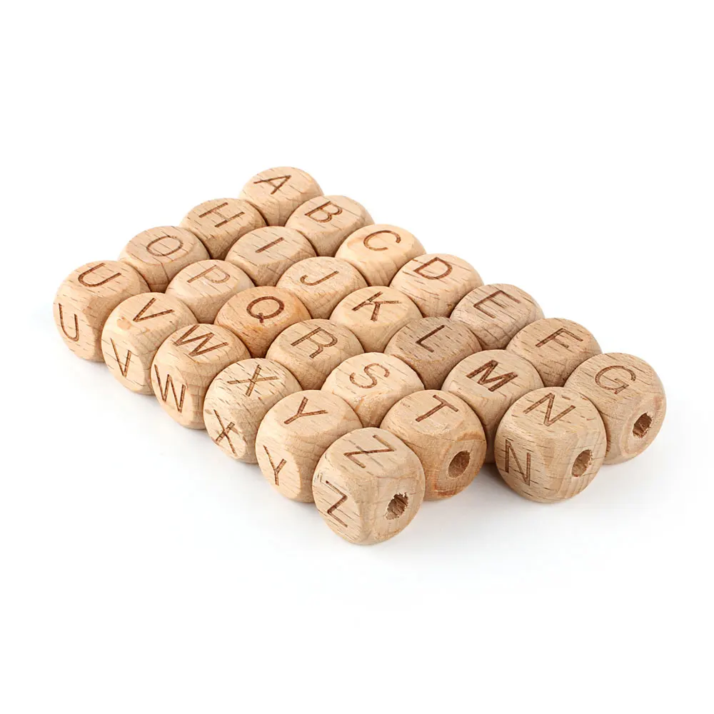 12mm Letter Wood Beads Making Bracelet Pacifier Accessories For Jewelry Making DIY 10/20/30pcs Square Alphabet Beech Wooden Bead