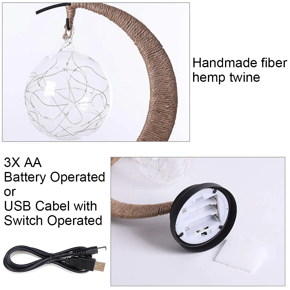 USB Battery Christmas Lighting Hemp Rope Industrial Metal Cage Atmosphere Moon Lamp Bedroom Decor Star Sepak Takraw Night Lights