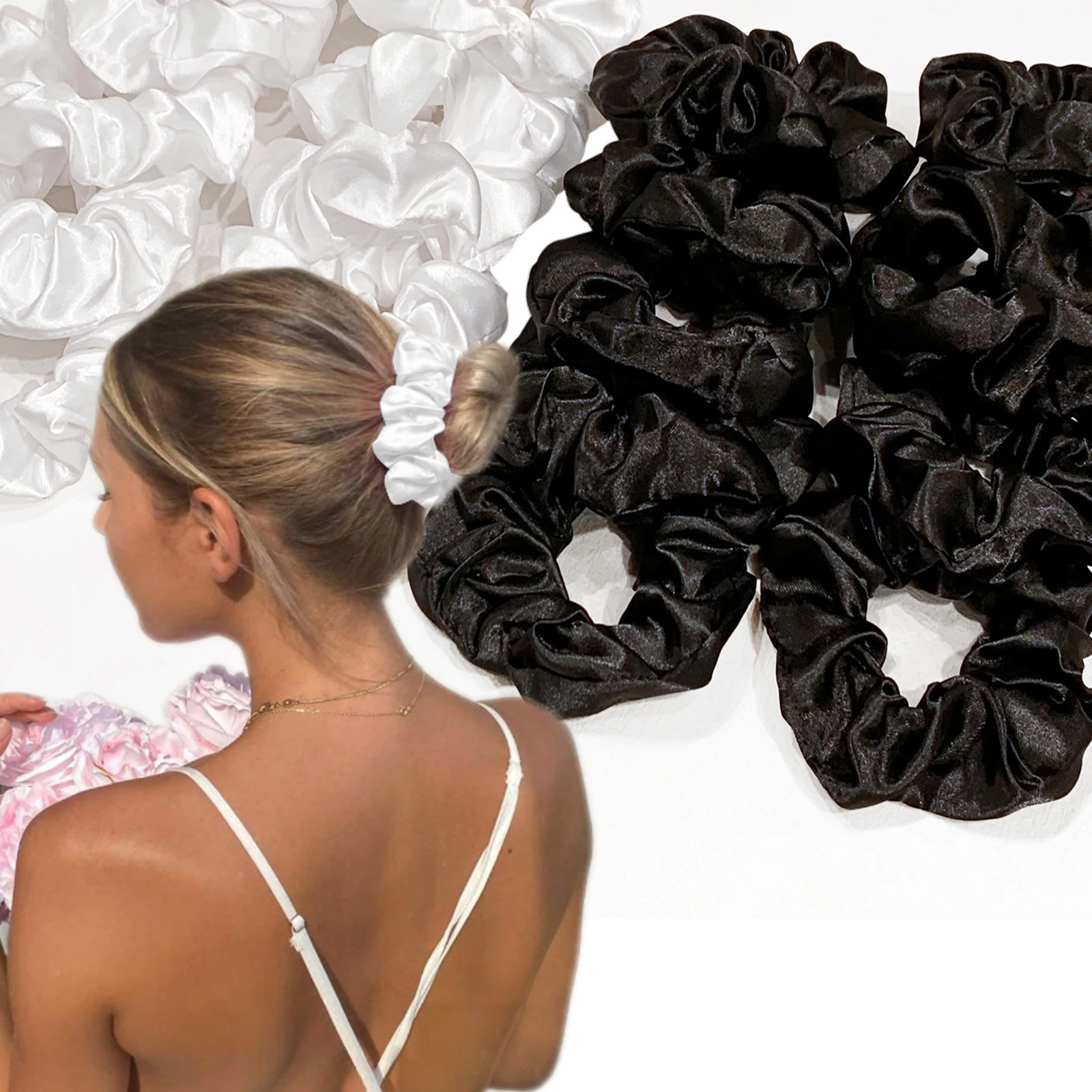 20PCS/Set Classic Black White High Quality Elastic Hair Scrunchies For Women Hair Ties Rubber Band Hair Rope Accessories