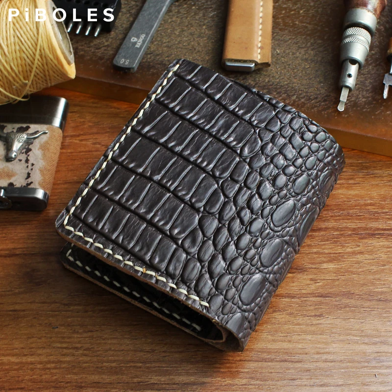 Handmade Alligator Pattern Men\'s Wallet Genuine Leather 6 Card Slot Wallets For Women Small Mini Retro Male Change Pocket