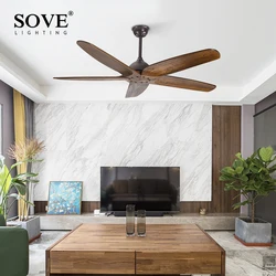 60 Inch 5 Solid Wood Blade Wooden Ceiling Fans Wood Vintage DC Ceiling Fan Decor With Remote Control Home Loft Fan 220v