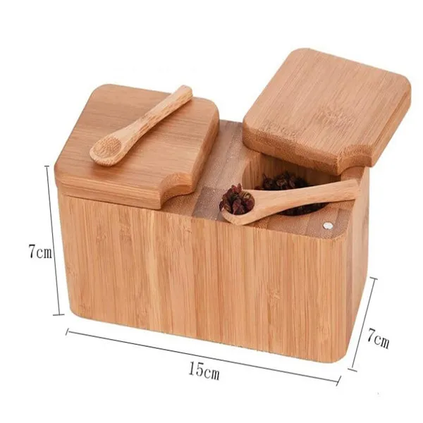 Kitchen Utensils Bamboo Seasoning Jar Seasoning Box Double Grid