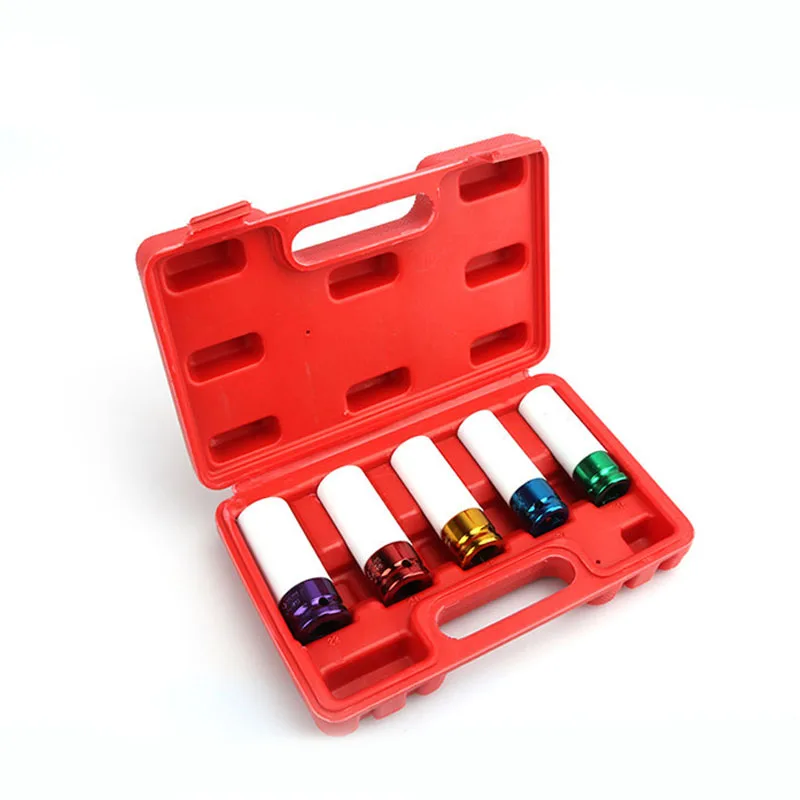 Juego de enchufes de impacto de 5 piezas, 15-22mm, 1/2 ", llave neumática alargada de CR-MO, cabeza hexagonal profunda de 1/2 enchufes, herramientas de reparación de automóviles