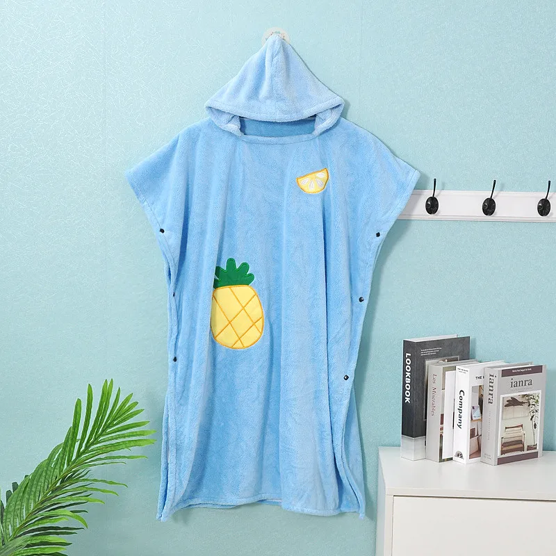 Embroidery Microfiber Changing Robe Beach Towel Coral Fleece Surf Poncho Swimming Cloak Pajamas Absrobent Soft Hooded Bath Towel