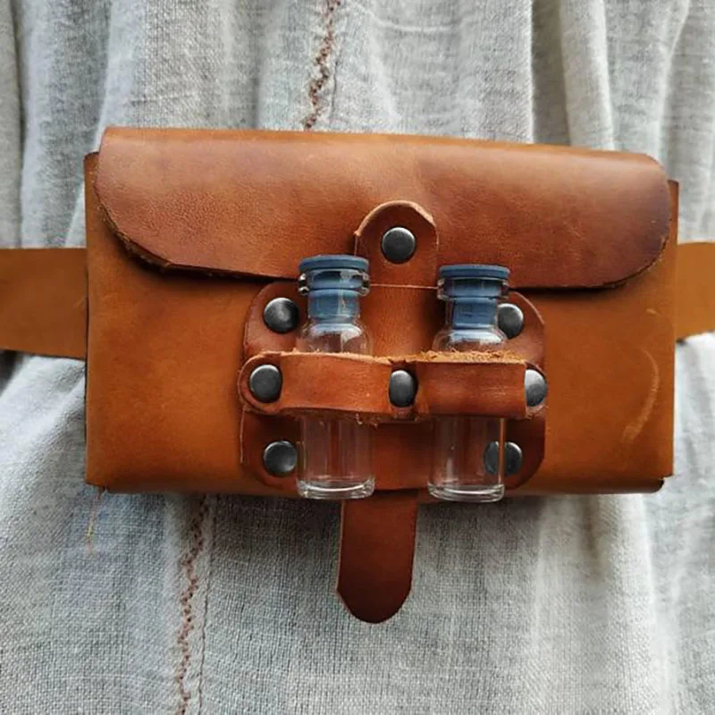 

Renaissance Medieval Alchemy Belt Potion Pouch Holder Leather Bag Kit Festival Wallet Purse Loop For Larp Viking Cosplay Costume