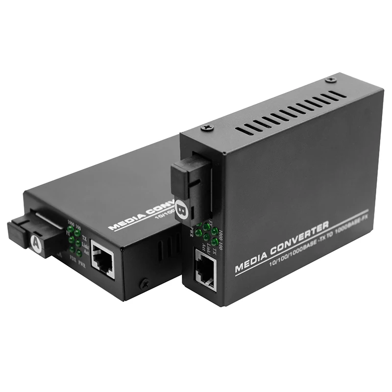 Gigabit Fiber Media Converter Single-Mode SC (SFP LX Transceiver Included), up to 20KM, 10/100/1000Base-Tx to 1000Base-FX