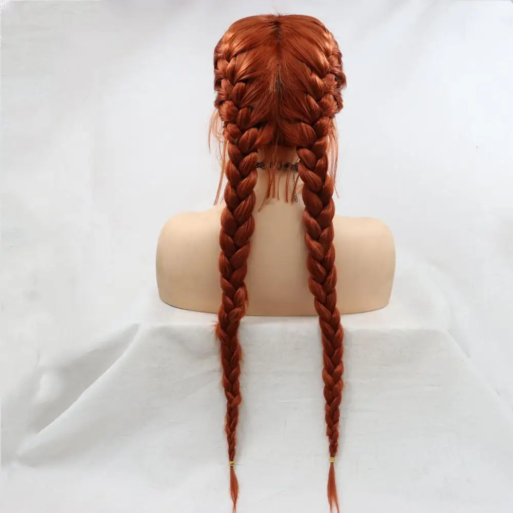 Sylvia Braided Lace Front Wigs For Women Cooper Red Synthetic Double Braided Wigs With Baby Hair Middle Parting Long Cosplay Wig