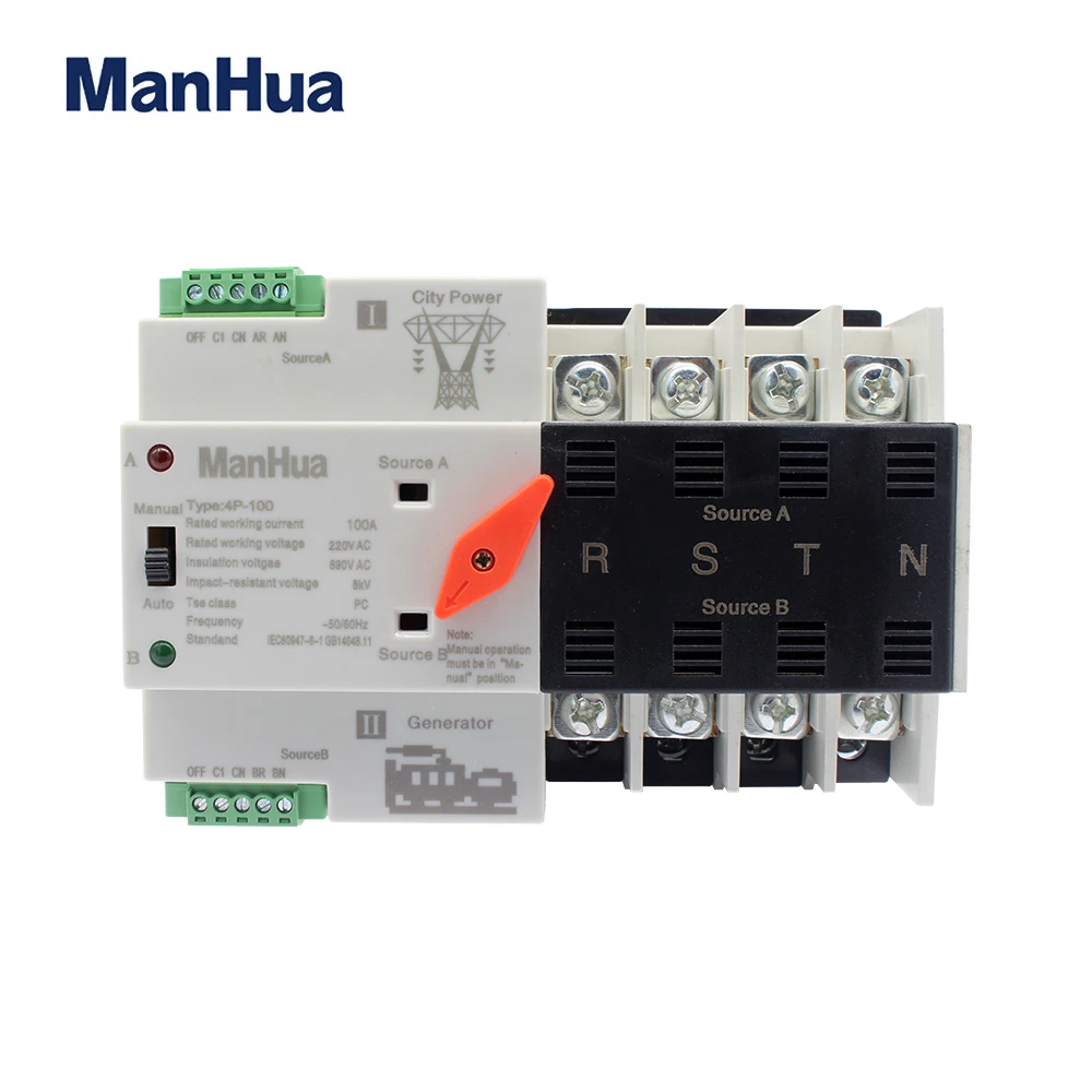 

ManHua 4P Dual Power Switches 110V/220V Mini ATS Automatic Transfer Switch 32A High Sensitive Response Circuit Breaker