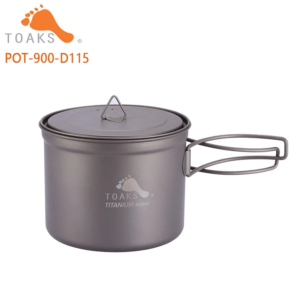 TOAKS Outdoor Titanium Cup For Camping Hiking 900ml Ultralight Titanium Pot With Cover Folded Handle POT-900-D115