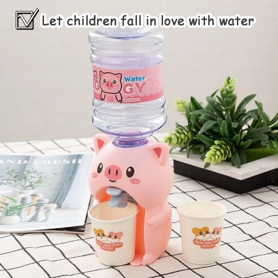 

Mini Water Dispenser for Children Kids Gift Cute Cold/Warm Water Juice Milk Drinking Fountain Simulation Cartoon Pig Kitchen Toy