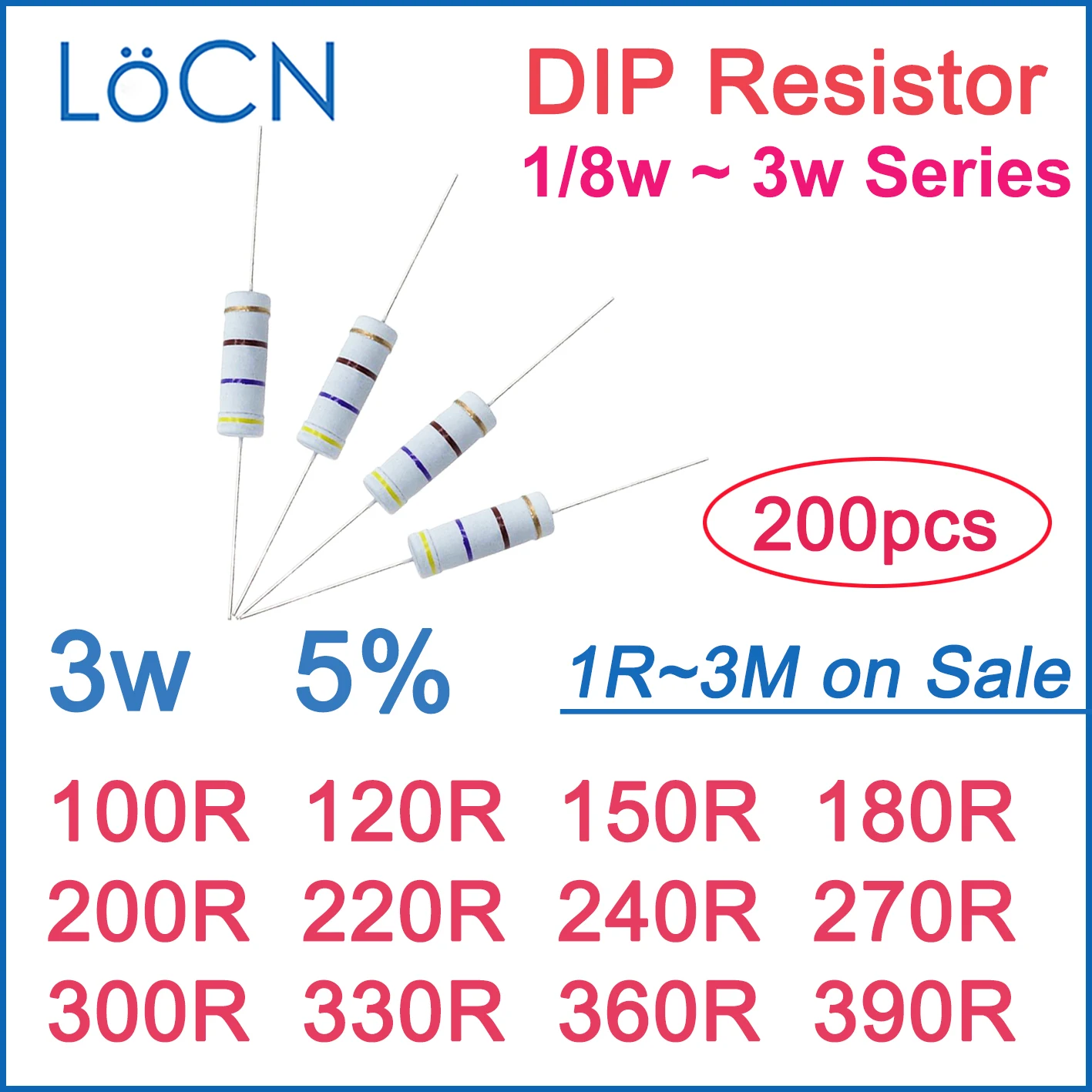 200 шт. 5% 3 Вт карбоновый пленочный резистор DIP 100R 120R 150R 180R 200R 220R 240R 270R 300R 330R 360R 390R Ом цветное кольцо 1R ~ 3 м 1 Вт 2 Вт