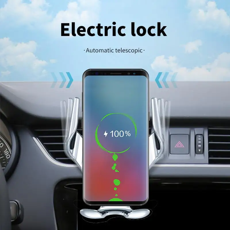 

Magic Clip Car Phone Holder Wireless Charging Mobile Mount Fully Automatic Induction For iPhone 12 Pro For Samsung For Huawei