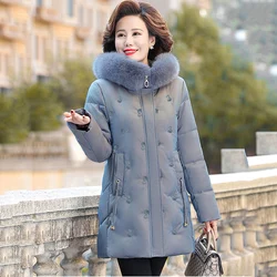 Middle-aged women's Down Cotton Jacket Winter Coat Plus Velvet Thick Warm Outerwear Plus size Hooded Parka Overcoat Abrigo Mujer