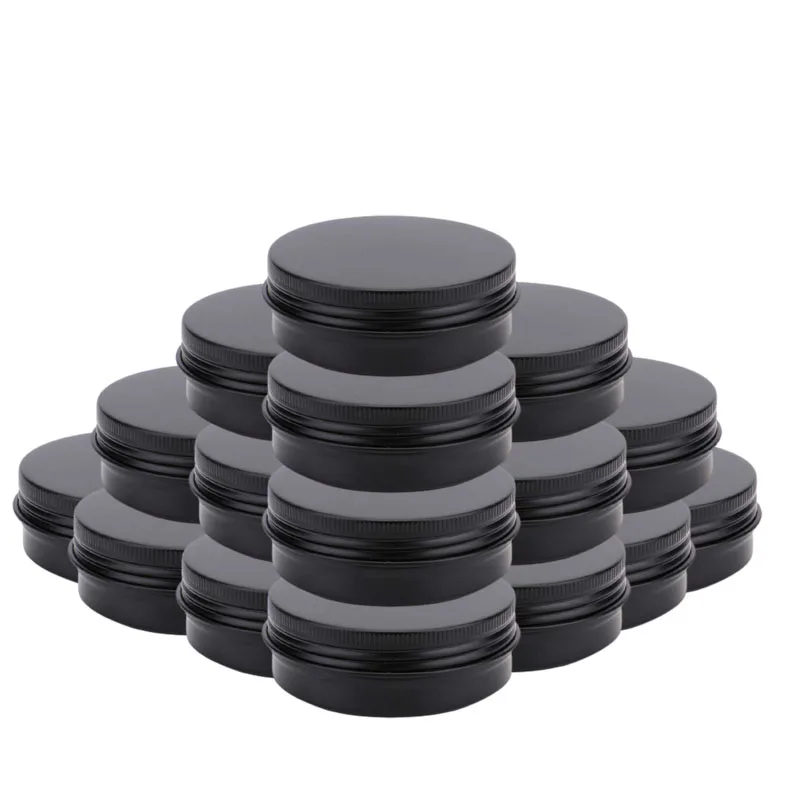 30pcs Matte Black Aluminum Round Tin Cans Box 60g/2OZ Empty Cosmetic Cream Jar Pot Case Screw Thread Lid Lip Balm Container